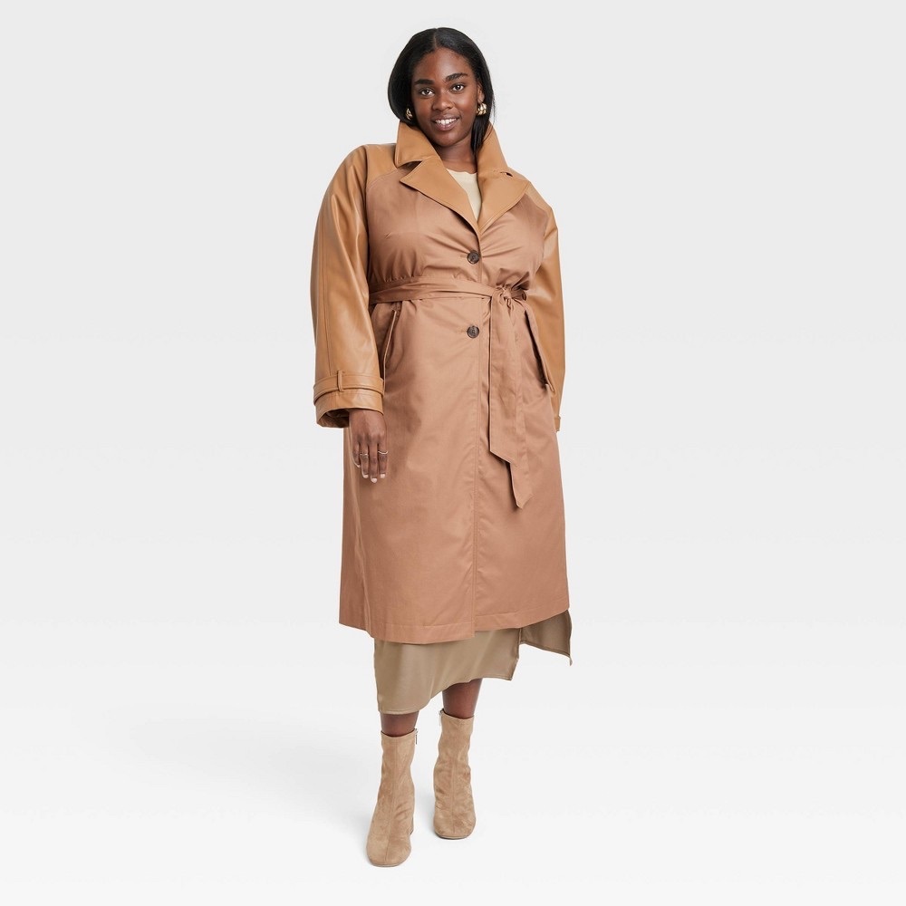 Women's Relaxed Trench Coat - a New Day™ Brown XXL missing waist tie band AS IS